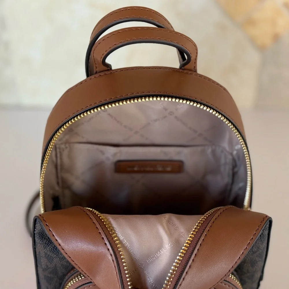 Michael Kors Brown Logo Mini Backpack with Dark Brown Trim